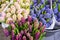 Flower shop delivery concept. Hyacinth bouquets ideal for spring celebrations like Mother day
