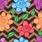 Flower snail leaf line watercolor chevron brown seamless pattern