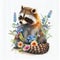 Flower-Sniffing Friend A Watercolor Portrait of a Cute Raccoon - Generative AI