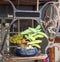 Flower stand made from old sewing machine with foot pedal