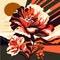 Flower in the style of the 20th century. Vector illustration. AI generated