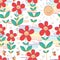 Flower sun smile butterfly rainbow style Japan cloud line seamless pattern