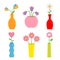 Flower in vase. Cute colorful icon set. Ceramic Pottery Glass decoration template. White background. Isolated. Flat design
