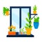 Flower window, floral emblem, plant garden, fresh france lavender, isolated on white, design, cartoon style vector