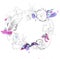Flower wreath with pencil contour and watercolor splash on white background for invitation design