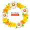 Flower wreath of spring wildflowers. Summer background for congratulations, invitations and events of travel agencies