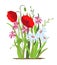 Flowerbed. Flower red poppy. Set of wild forest and garden flowers. Spring concept. Flat vector flower illustration