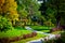 Flowerbeds, Grass Pathway and Ornamental Vase in a Formal Garden