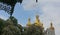 Flowering chestnuts and domes of Kiev-Pechersk Lavra against the sky