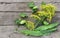 Flowering dill, horseradish and currant leaves, cucumbers