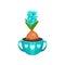 Flowering hyacinth in blue pot with two handles and hearts pattern. Spring flower. Cute composition. Flat vector