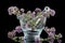 Flowering oregano Origanum vulgare in glass mortar - isolated in front of black