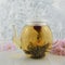 Flowering tea in glass teapot on white
