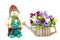 Flowerpot in form of watering can with doll