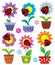 Flowerpots with flowers and ladybugs