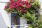 Flowers above a door at Naxos. Cyclades Islands. Greece.