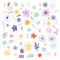 Flowers and abstract shapes illustration. Hand drawn vector background. Cheerful colorful art design.