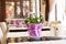 Flowers adorn the table in the restaurant.