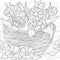 Flowers in a basket. Tulips and daisies.Coloring book antistress for children and adults.