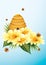 Flowers and bee hive design. Vector illustration decorative design