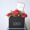 Flowers in Big Gift Box with Postcard and Envelope