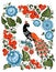 Flowers and bird in Russian traditional gorodetsky