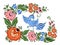 Flowers and bird in Russian traditional gorodetsky style