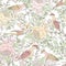 Flowers and birds. Floral background. Flower pattern.