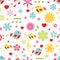 Flowers birds and music notes seamless pattern