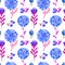 Flowers of blue chrysanthemum and purple leaves
