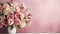 Flowers bouquet for Mother Day isolated on light pink background. Wedding flower shop concept. Event floral design. Modern floral