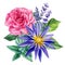 Flowers bouquet, watercolor lotus, lavender, rose and mint, botanical illustration