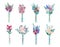 Flowers bouquets vector set. Collection of fresh floral compositions isolated. Blooming meadow and abstract flowers