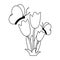 Flowers with butterflies cartoon in black and white