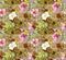 Flowers, butterflies, lush golden indian ornament. Watercolor seamless pattern