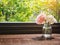 Flowers carnation decoration on wooden table