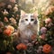 Flowers complement the natural setting in a photorealistic portrait featuring a cute cat by AI generated