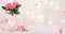 Flowers composition for Valentine`s, Mother`s or Women`s Day. Pink flowers on old white wooden background.