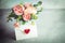 Flowers composition for Valentine`s, Mother`s or Women`s Day. Still-life. Romantic soft gentle artistic image, free space for t