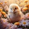 Flowers create a natural setting for a photorealistic portrait showcasing a cute chick by AI generated