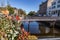 Flowers Decorate a Bridge Over The Odet River in Quimper, France