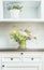 Flowers decoration on white dresser. Light floral Home decoration