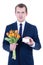 Flowers delivery - man in suit holding tulips