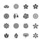 Flowers flat glyph icons. Beautiful garden plants - chamomile, sunflower, rose flower, lotus, carnation, dandelion