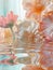 Flowers are floating on the water, rococo pastel colors