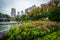 Flowers and fountain at Hong Kong Zoological And Botanical Gardens, in Hong Kong, Hong Kong.