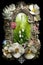 Flowers Frame White Background Color Painting of Biomechanical Life Spring Jungle Wall Background, Generative Ai