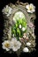 Flowers Frame White Background Color Painting of Biomechanical Life Spring Jungle Wall Background, Generative Ai