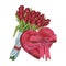 Flowers and heart shape giftbox pop art scribble