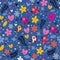 Flowers, hearts, birds love nature seamless pattern